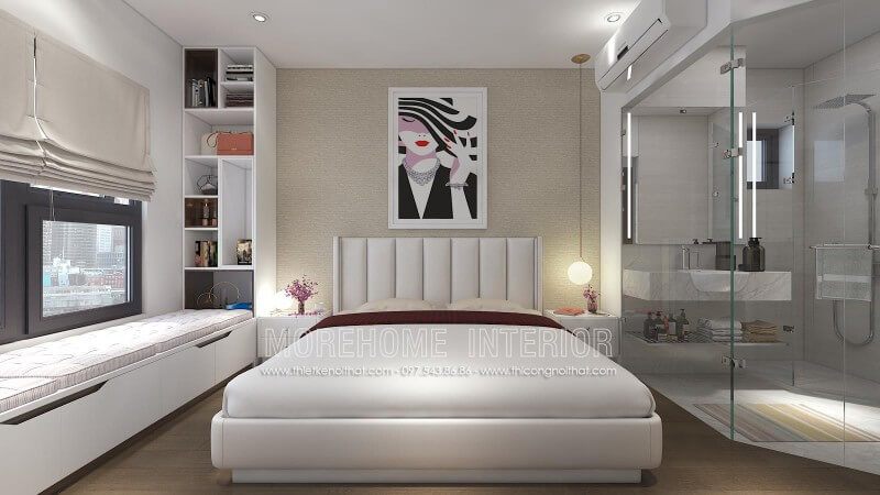 Giường ngủ khung gỗ tự nhiên nhập khẩu được bọc da màu trắng tinh tế mang lại không gian sang trọng và đẳng cấp hơn cả