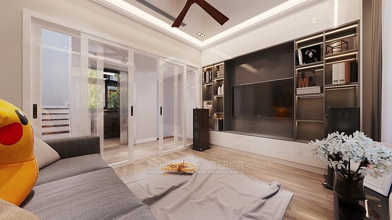 Mẫu thiết kế nội thất phòng khách hành lang tầng biệt thự hiện đại sang trọng