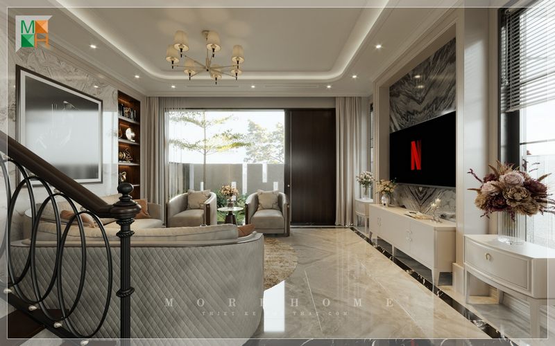 Phòng khách nhà phố, biệ thự nội thất trang trí với phong cách hiện đại sang trọng, sử dụng thoải mái tiện nghi thể hiện cá tính gu thẩm mỹ riêng cho gia chủ.